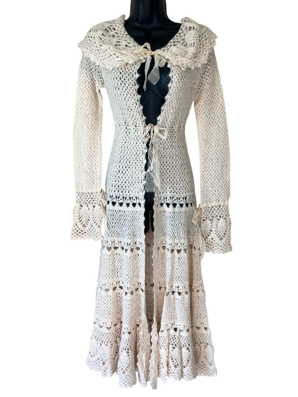 Free People Cream Pineapple Crochet Maxi Duster Jacket Coat